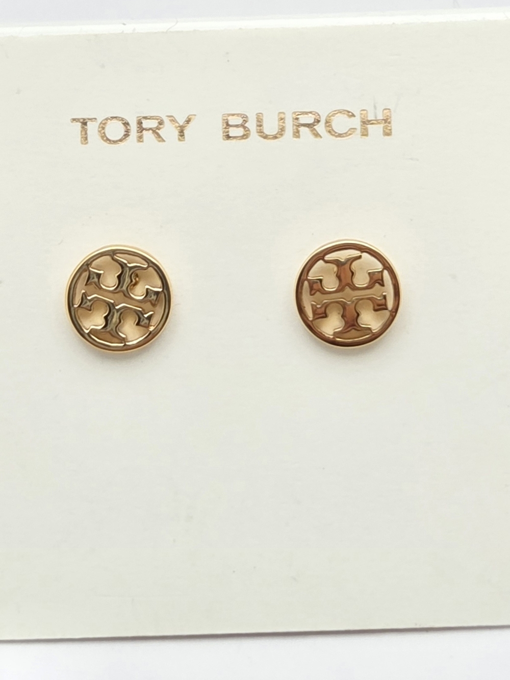 Tory Burch Gold Tone Miller Logo Circle Stud Earrings NWT